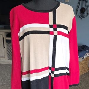 Alfred Dunner Women's Red and Beige Plaid Long Sleeve Top